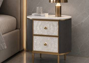 Grafitowa szafka nocna glamour Champion 55 cm ryflowana ze spiekiem i fron…