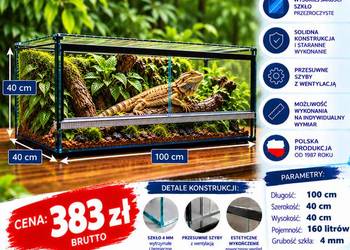 Terrarium szklane 100x40x40 cm – szkło 4 mm – producent Trans-Glass