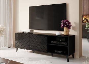 Szafka RTV Czarna Połysk - ABETO - 150cm