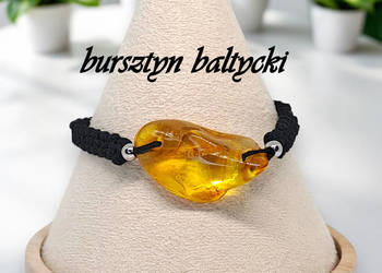 Bransoletka z bursztynu, BURSZTYN bałtycki bryłka makarama #1025