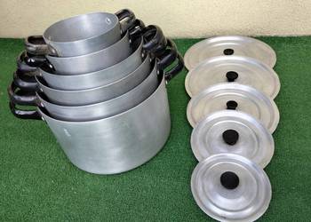 Garnki aluminiowe PRL -  zestaw 6 sztuk