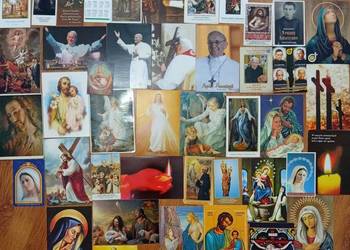 Modlitwy różne na obrazkach świętych i kartkach - całość ze zdjęcia