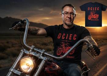 Granatowa lub czarna koszulka na dzień ojca motocyk