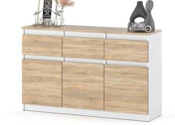 Komoda Nowoczesna 3 Szuflady Oleksa Plus 120cm Pojemna Szafka Biała Sonoma