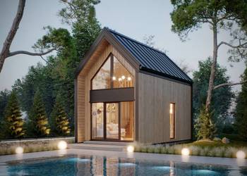 Drewniany domek szkieletowy z antresolą 25 m2