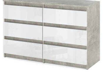 Komoda 6 Szuflad Hugo Szeroka 100cm Szafka Pojemna Rtv Beton Biały Połysk
