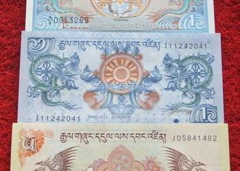 BHUTAN (2) Kolekcjonerskie Banknoty Zestaw - 3 sztuki UNC