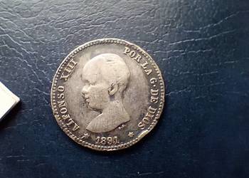 Stare monety 1 peseta 1891 Hiszpania srebro
