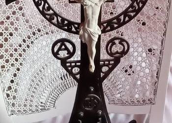 ZABYTKOWY 60 WYS CIENKIE DREWNO KRUCYFIKS OLTARZOWY JEZUS Z GIPSU