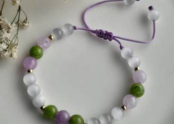 Bransoletka z kamieni naturalnych Selenit Kwarc Różowy Ametyst Oliwin
