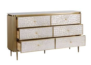 Komoda złota ryflowana fronty z muszli morskiej 6 szuflad 160x90x40
