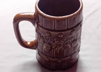 Ceramiczny szkliwiony kufel Okocim, Bolesławiec.