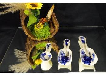 Ceramiczne łyżki ozdobne – kobaltowe kwiaty – 3 szt. – vintage PRL