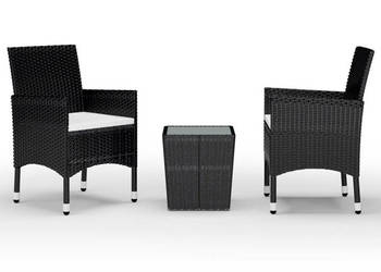 3-cz. zestaw bistro rattan PE i szkło hartowane czarny WM-3058358