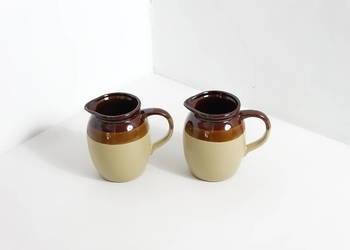 Zestaw Dwóch Solidnych Ceramicznych Dzbanków Vintage Brąz Beż