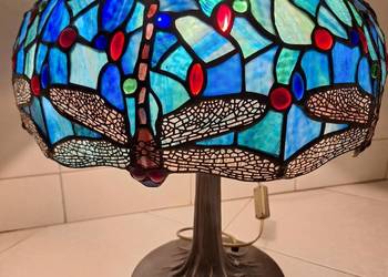 Duża lampa stołowa witrażowa biurkowa w stylu Tiffany Ważka Dragonfly podst