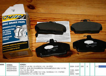 Klocki hamulcowe Honda IV, V, VI, Rover 45 z UE