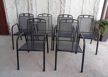 komplet sześciu czarnych metalowych krzeseł ogrodowych / 354