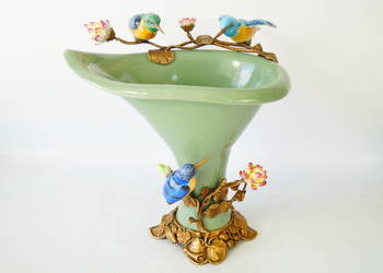 Porcelanowy wazon ptaki kolibry porcelana z brązem