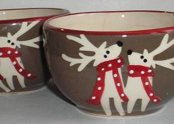 2 brązowe filiżanki z reniferami ceramiczne używane
