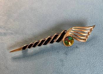 Nowa długe broszka rożek z cyrkonią vintage złota Nowa długe broszka rożek z cyrkonią vintage złota