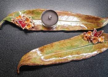 podłużne liście ceramiczne - motyl i kwiaty podłużne liście ceramiczne - motyl i kwiaty