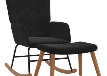 Fotel bujany z podnóżkiem czarny obity aksamitem WM-327760