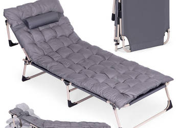 Leżak ogrodowy wędkarski składany z materacem i poduszką szary MultiGarden