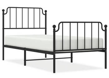 Metalowa rama łóżka z wezgłowiem i zanóżkiem czarna 90x200 cm