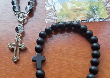 Bransoletka z krzyżykiem męska kamień wulkaniczny black gładki szlif +gr