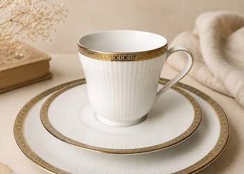 Seltmann Weiden Zestaw Śniadaniowy porcelana Filiżanka biel złocenia Elegan