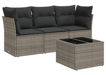 4-cz. zestaw wypoczynkowy do ogrodu poduszki szary rattan PE WM-3217220