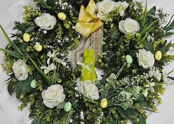 Wianek ozdobny Wielkanoc wiosna na drzwi duży i gęsty 46 cm