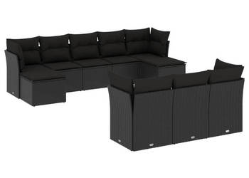 10-cz. zestaw wypoczynkowy do ogrodu poduszki czarny rattan PE WM-3250164