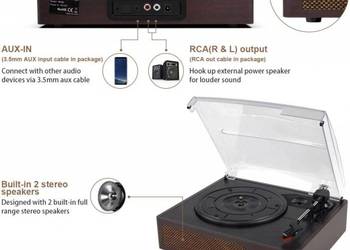 Gramofon winylowy Bluetooth z wbudowanymi głośnikami w stylu vintage
