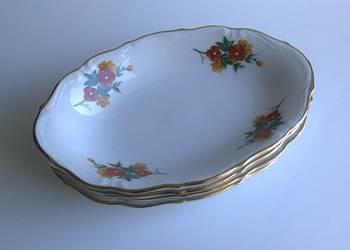 Półmiski Wałbrzych eleganckie złocone talerze zestaw 4 sztuki porcelana PRL