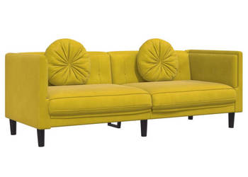 Sofa 3-osobowa z poduszkami żółta aksamit WM-372648
