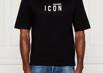 T-shirt bawełniany ICON Dsquared2, czarny L regular fit