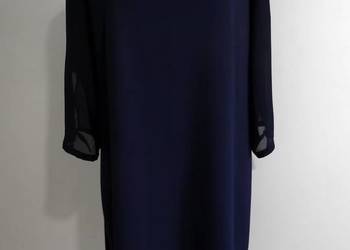 Sukienka Wizytowa Granatowa Koktajlowa na Okazje Biznesowa Klasyczny Fason