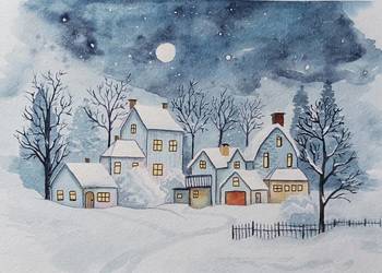 Akwarela Akwarelka Obraz pt. Bajkowy Świat.  A4 - 21 x 29,7 cm,