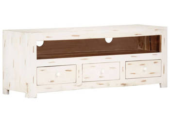 Szafka pod TV z litego drewna akacjowego 110x30x40 cm biała WM-337849