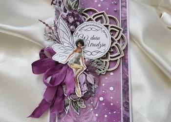 Kartka okolicznościowa Ślub Urodziny handmade elf fioletowy
