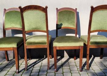 Zestaw 4 solidnych i ciężkich zabytkowych krzeseł tapicerowanych w stylu Bi