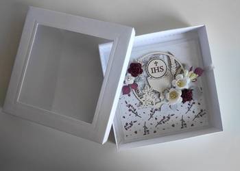 Kartka  ręcznie robiona Komunia Święta z pudełeczkiem