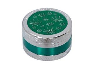 Młynek do Tytoniu Ziół Suszu Grinder Srebrno-Zielony z Listkami Marihuany
