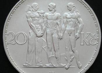CZECHOSŁOWACJA 20 KORON 1933 - TRÓJKA - SREBRO - STAN 2