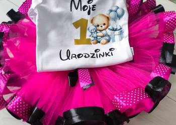 Komplet tiulowy urodziny roczek dziewczynka miś mstylroczek.pl