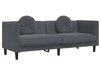 Sofa 3-osobowa z poduszkami ciemnoszara aksamit WM-372643