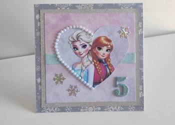 Kartka urodzinowa ręcznie robiona Kraina lodu Anna i Elsa Kartka urodzinowa ręcznie robiona Kraina lodu Anna i Elsa