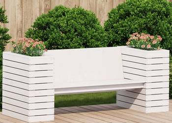 Ławka z donicami, biała, 167,5x60x65 cm, lite drewno sosnowe